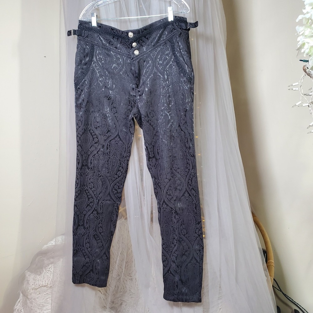Gothic Festival Vampire Victorian Pants Costume Embroidered Black Size 37x30 NWT - Picture 2 of 6